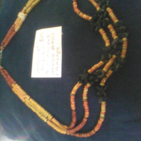 Wooden Bead 3 strand multicolored 20" necklace - Picture 6 of 6